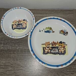 Set of 2 Melamine Wear Kids Plastic Dinnerware Set Bowl/Plate.